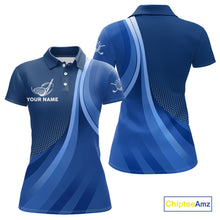 Load image into Gallery viewer, Womens golf polo shirts custom name Blue golf shirt, tournament golf tops for ladies NQS10223