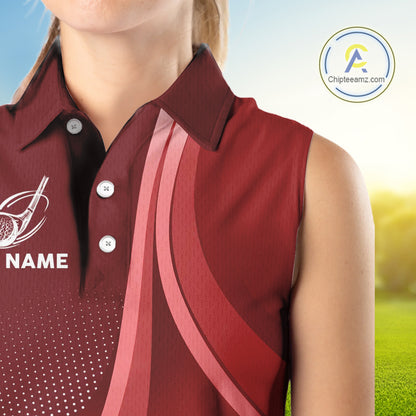 Women sleeveless polo shirt custom name Red golf shirt, sleeveless golf tops for ladies NQS10224