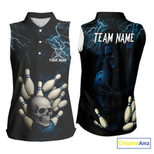 Load image into Gallery viewer, Blue Thunder Lightning Skull Reaper Bowling Sleeveless Polo shirt Custom team bowling jersey NQS9849