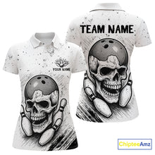 Load image into Gallery viewer, Black and White Grunge Skull Bowling Polo, 1/4 Zip Shirts For Women Custom Skull team bowling jerseys NQS9854