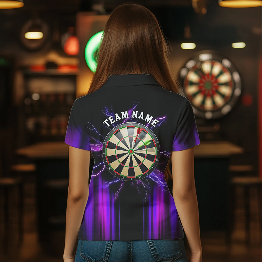 Black and Purple Light Darts Polo, Quarter Zip Shirt For Women Custom Darts Jerseys For Team NQS9334