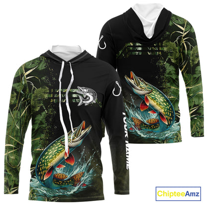 Northern Pike fishing camouflage Custom performance long sleeve Fishing Shirts, Pike Fishing jerseys NQS10082