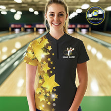 Load image into Gallery viewer, Women's bowling Polo, Quarter Zip shirts Custom Gold Stars Bowling Team Bowlers Jersey NQS10599