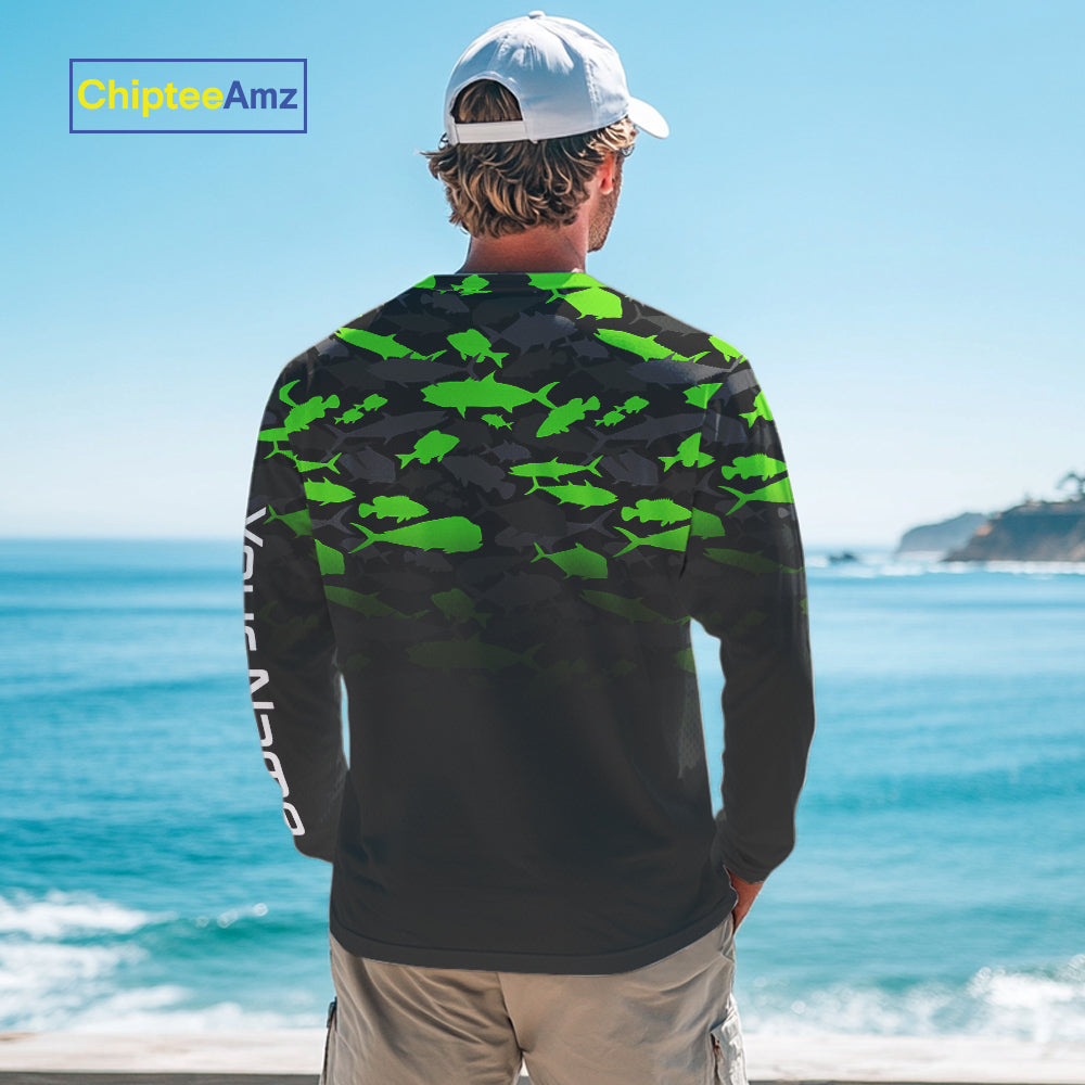 Fishing black and green camouflage UV long sleeve hooded camo fishing shirts Custom fishing apparel NQS10601
