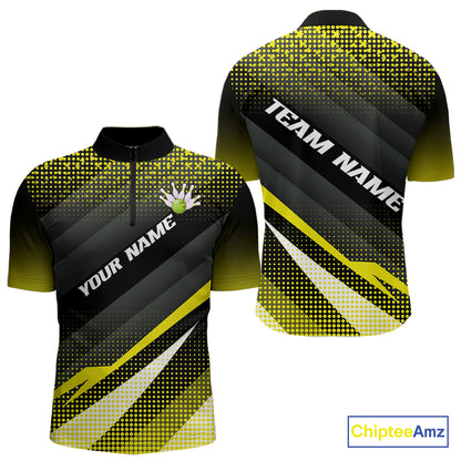 Yellow Bowling Custom Men Bowling Polo, Quarter zip Shirts Bowling Team Jerseys Bowling Tournament NQS10605