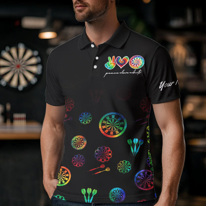 Personalized Colorful tie dye Black Camo Darts Shirts For Men Custom Peace Love Darts Team Jerseys NQS9484