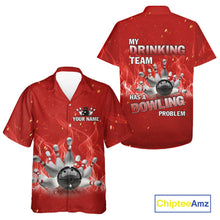 Load image into Gallery viewer, Personalized Red Flame Funny Bowling Button-up shirts My drinking team has a bowling problem NQS11615