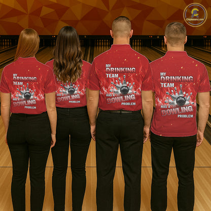 Personalized Red Flame Funny Bowling shirts for Men My drinking team has a bowling problem NQS11615
