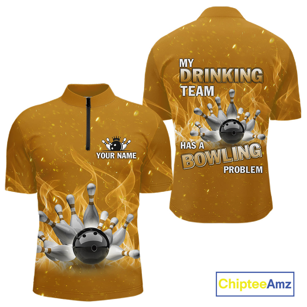 Personalized Yellow Flame Funny Bowling shirts for Men My drinking team has a bowling problem NQS11616