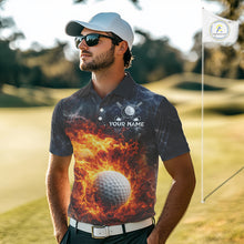 Load image into Gallery viewer, Custom Orange Flame Lightning Thunder Mens Golf Polo Shirt, Golf attire For Men Golfing Gifts NQS11619