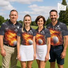 Load image into Gallery viewer, Custom Orange Flame Lightning Thunder Mens Golf Polo Shirt, Golf attire For Men Golfing Gifts NQS11619
