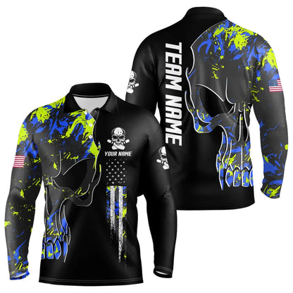 Skull Camouflage American Flag Mens Bowling Shirts Custom Patriotic Bowling Team Jerseys For Men NQS9642