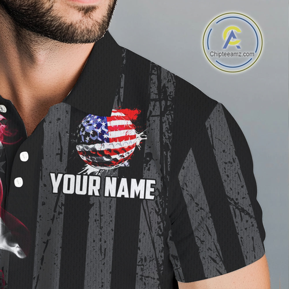 Black American flag smoke Mens golf polo shirts Custom Patriotic Team Golf attire NQS10615