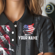 Load image into Gallery viewer, Black American flag smoke Womens golf polo shirts Custom Patriotic Team Golf attire NQS10615