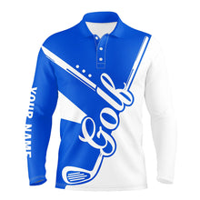 Load image into Gallery viewer, Blue and white golf clubs Mens Golf Polo Shirts custom golf tops for men, men's golf apparel NQS9141
