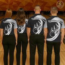 Load image into Gallery viewer, Black and Silver Bowling Shirts For Women Custom Bowling Team League Jerseys, Gift For Bowler NQS11416
