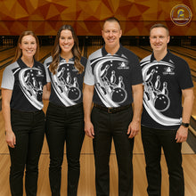 Load image into Gallery viewer, Black and Silver Bowling Shirts For Women Custom Bowling Team League Jerseys, Gift For Bowler NQS11416
