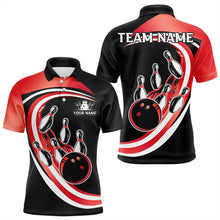 Load image into Gallery viewer, Black and Red Bowling Polo, 1/4 Zip Shirt For Men Custom Bowling Team League Jersey, Gift For Bowler NQS9490