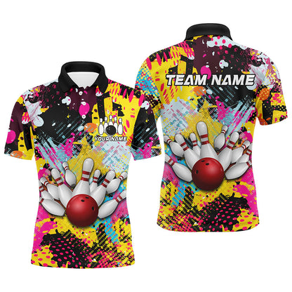 Colorful bowling jerseys Bowling Polo, 1/4 Zip Shirt for Men Custom Bowling Team shirts for bowlers NQS8023