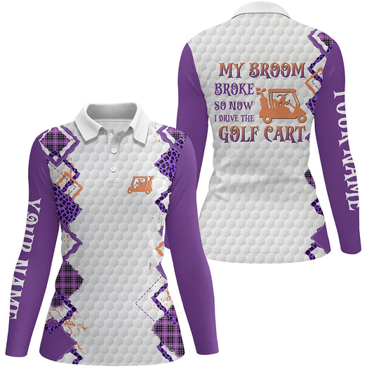Funny Halloween Leopard Womens golf polo shirts Custom My broom broke so now I drive the golf cart NQS8214