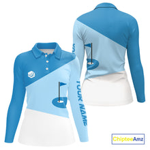 Load image into Gallery viewer, Women golf polo shirts custom blue and white golf apparel for ladies, golfing gifts NQS10409