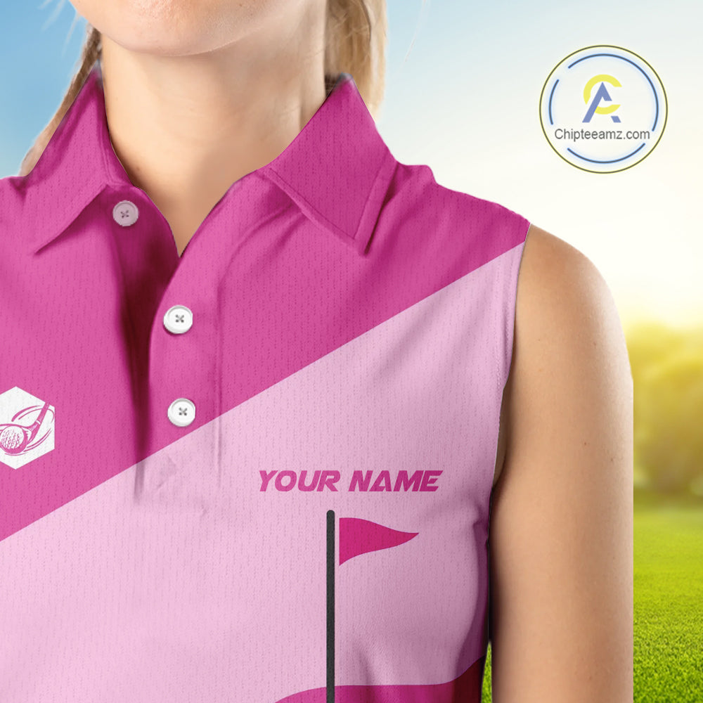 Women Sleeveless golf polo shirts custom pink and white golf apparel for ladies, golfing gifts NQS10410