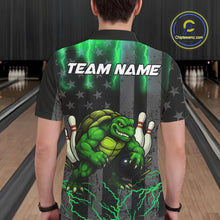 Load image into Gallery viewer, Black American flag Men's bowling shirts Custom Green lightning thunder Turtle Bowling Team Jerseys NQS10623
