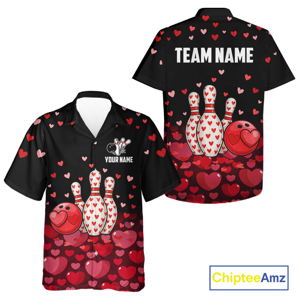 Funny Bowling Heart Pattern Valentine Bowling Hawaiian Shirt Custom Valentine Bowling Gifts NQS11228