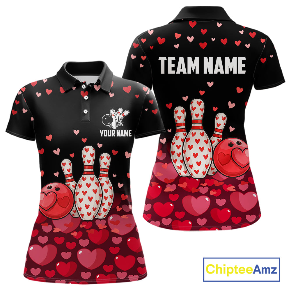 Funny Bowling Heart Pattern Valentine Bowling Shirts For Women Custom Bowling Gifts For her NQS11228