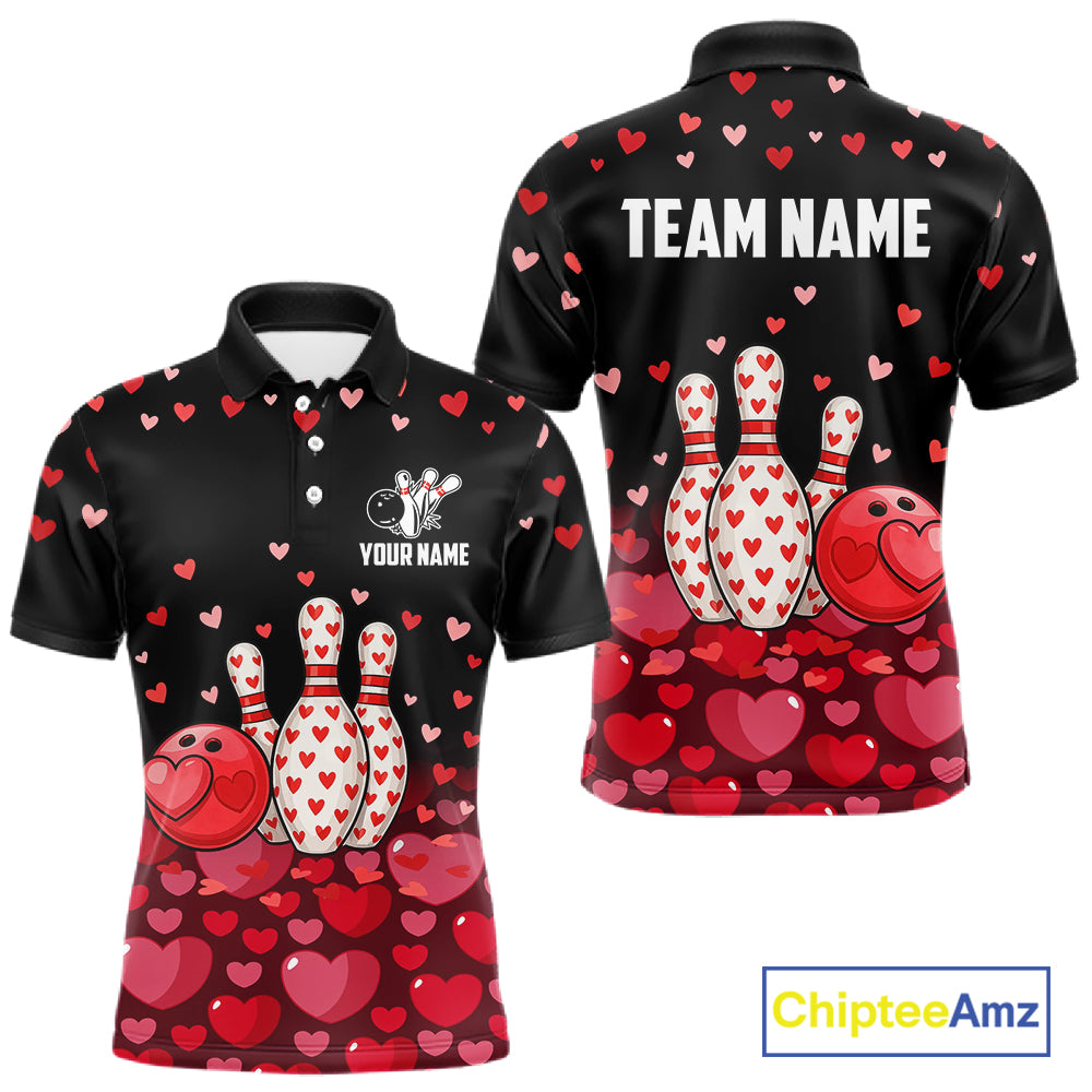 Funny Bowling Heart Pattern Valentine Bowling Shirts For Men Custom Bowling Gifts For him NQS11228