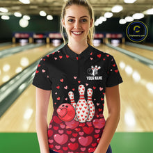 Load image into Gallery viewer, Funny Bowling Heart Pattern Valentine Bowling Shirts For Women Custom Bowling Gifts For her NQS11228