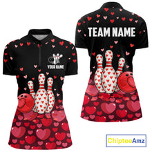 Load image into Gallery viewer, Funny Bowling Heart Pattern Valentine matching bowling shirts for couples Custom Bowling Gifts NQS11228