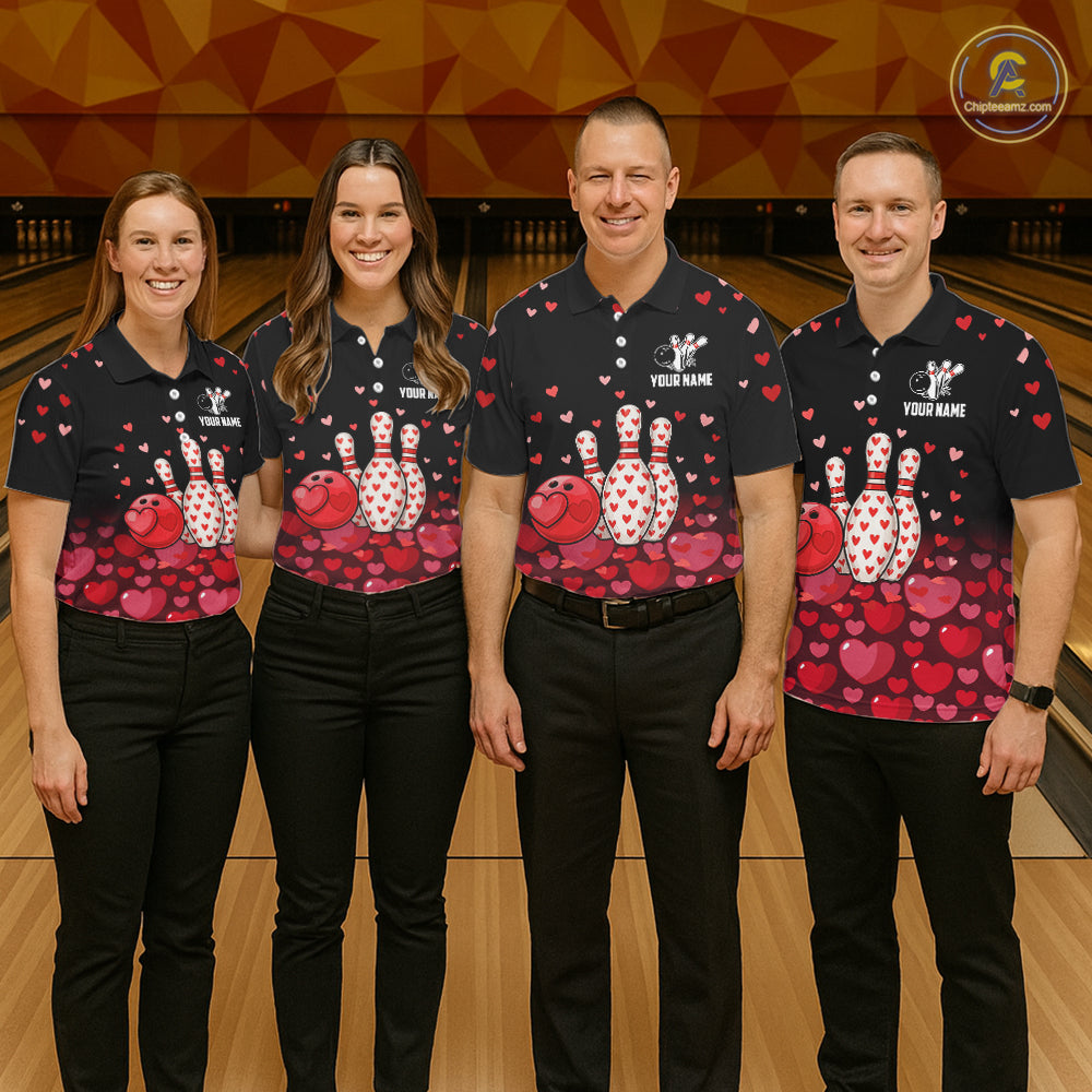 Funny Bowling Heart Pattern Valentine matching bowling shirts for couples Custom Bowling Gifts NQS11228