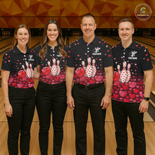 Load image into Gallery viewer, Funny Bowling Heart Pattern Valentine matching bowling shirts for couples Custom Bowling Gifts NQS11228
