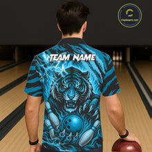 Load image into Gallery viewer, Personalized Tiger Bowling Hawaiian Shirt, Blue Flame Lightning Thunder Tiger Team Bowling Jerseys NQS11232