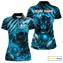Load image into Gallery viewer, Personalized Tiger Bowling Shirts For Women, Blue Flame Lightning Thunder Tiger Team Bowling Jerseys NQS11232