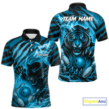 Load image into Gallery viewer, Personalized Tiger Bowling Shirts For Men, Blue Flame Lightning Thunder Tiger Team Bowling Jerseys NQS11232