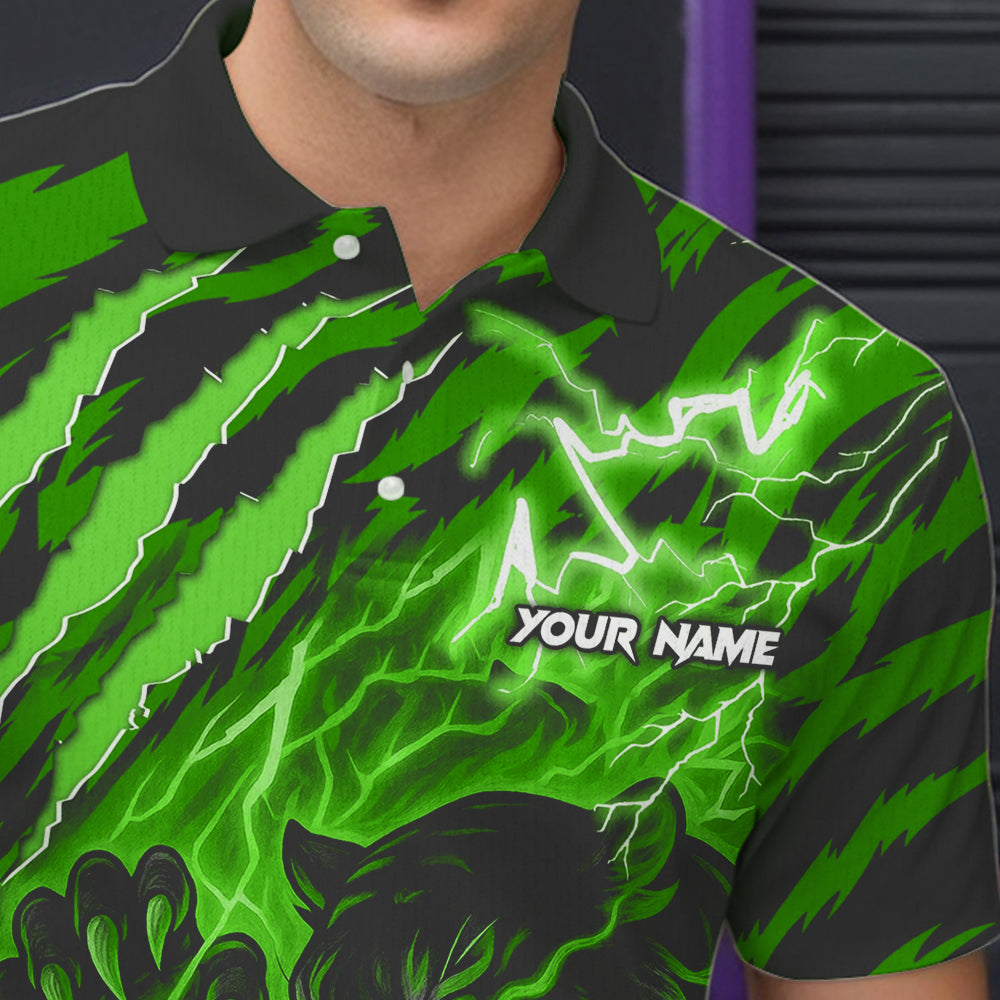 Personalized Tiger Bowling Shirts For Men, Green Flame Lightning Thunder Tiger Team Bowling Jerseys NQS11233