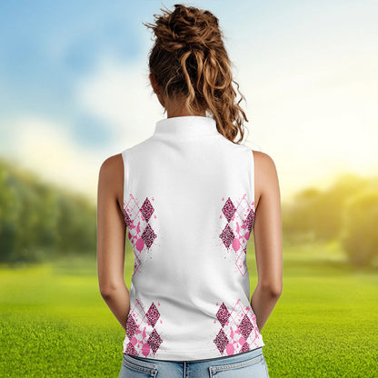Pink Leopard argyle pattern white Women sleeveless golf polo shirt custom golf tank top for women NQS9349