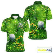 Load image into Gallery viewer, Happy St Patrick's Day Green and Gold Shamrock Mens Golf Polo Shirts Custom Golf Clothes for Men NQS11629