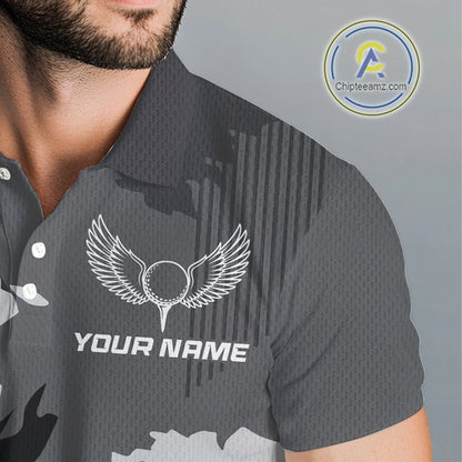 Personalized Gray camo Golf polo shirts for men custom camo golf shirts, unique golf gifts NQS9944