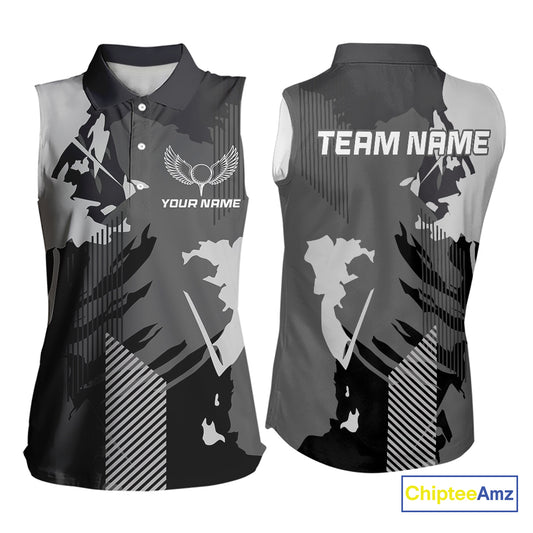 Personalized Gray camo Golf sleeveless polo shirts for women custom camo golf shirt, unique golf gifts NQS9944