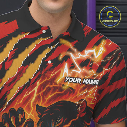 Personalized Tiger Bowling Shirts For Men, Orange Flame Lightning Thunder Tiger Team Bowling Jerseys NQS9947