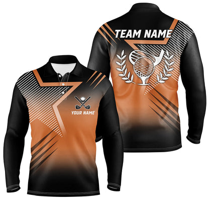 Black and orange star pattern Mens golf polo shirts custom men's golf apparel, golfing gifts NQS7797