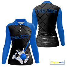 Load image into Gallery viewer, Black &amp; blue bowling league jersey custom Women Bowling Polo, 1/4 zip Shirt, gifts for ladies bowler NQS10095