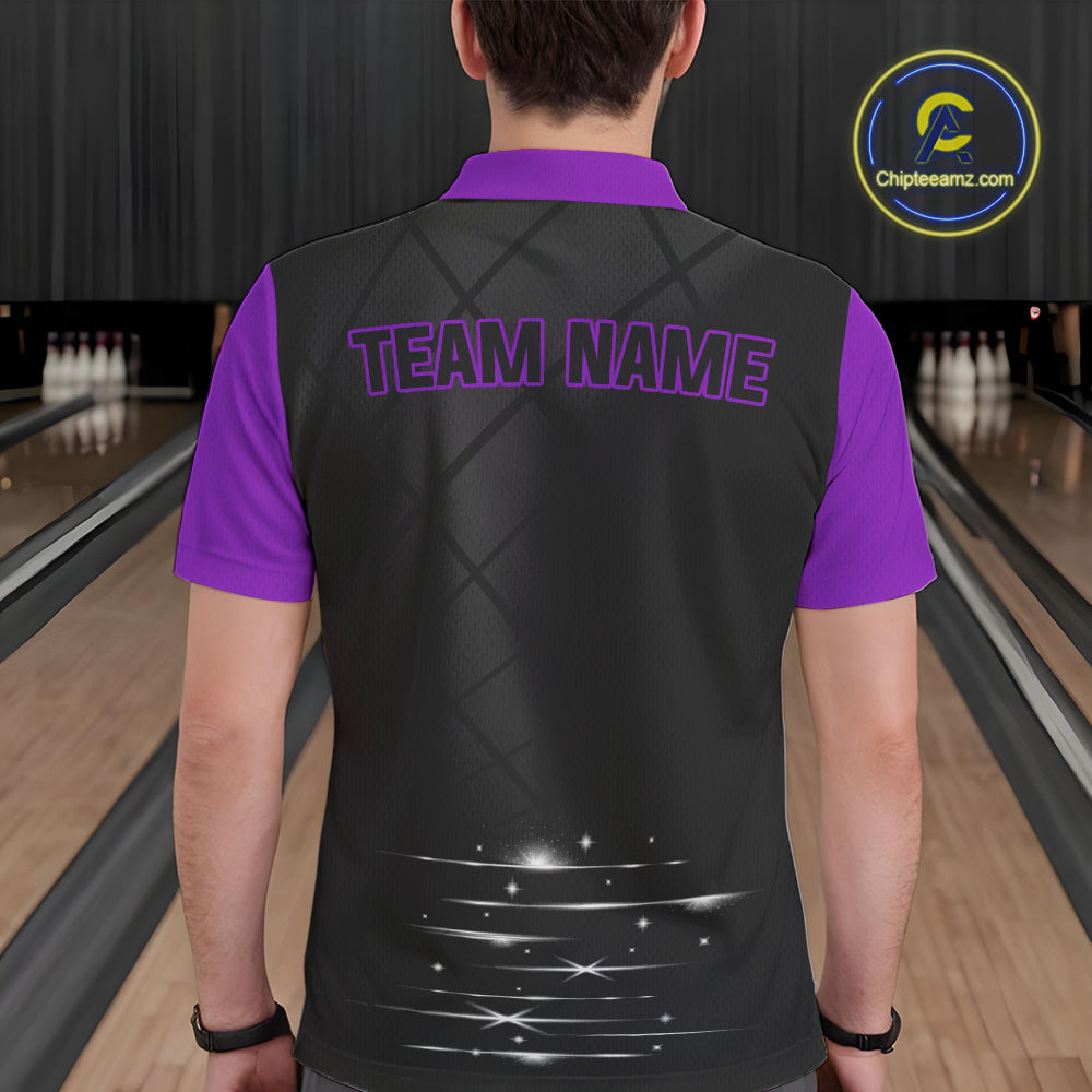 Black and Purple bowling league jersey custom Mens Bowling Polo, 1/4 zip Shirt, gifts for men bowler NQS10097
