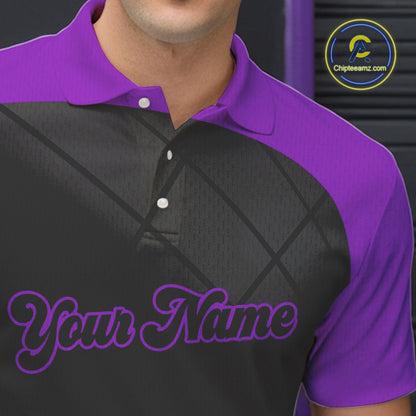Black and Purple bowling league jersey custom Mens Bowling Polo, 1/4 zip Shirt, gifts for men bowler NQS10097