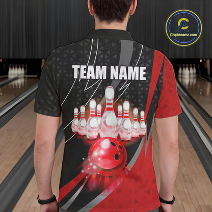 Black and Red Bowling Camo Polo, 1/4 Zip Shirt for Men Custom Team Bowling jerseys, Bowler Outfit NQS10424