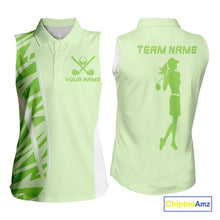 Load image into Gallery viewer, Green Women Sleeveless golf polo shirts custom golf outfits for ladies, Gift for golf lovers NQS10849