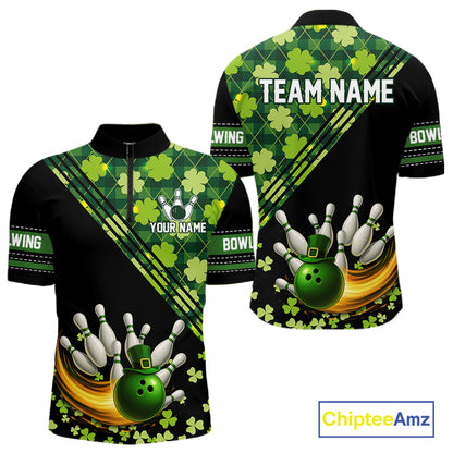 Black and Green shamrock argyle pattern Bowling Shirts For Men Custom St Patrick Team Bowling Jerseys NQS11237